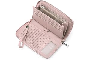 GOIACII Womens Wallet RFID Blocking Leather Zip Around Wallet Large Capacity Long Purse Credit Card Clutch Wristlet
