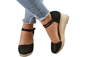 HINDOLA Women's Espadrilles Closed Toe Sandals Ankle Strap Dressy Platform Wedge Sandals Ladies Platform Summer Heels Shoes