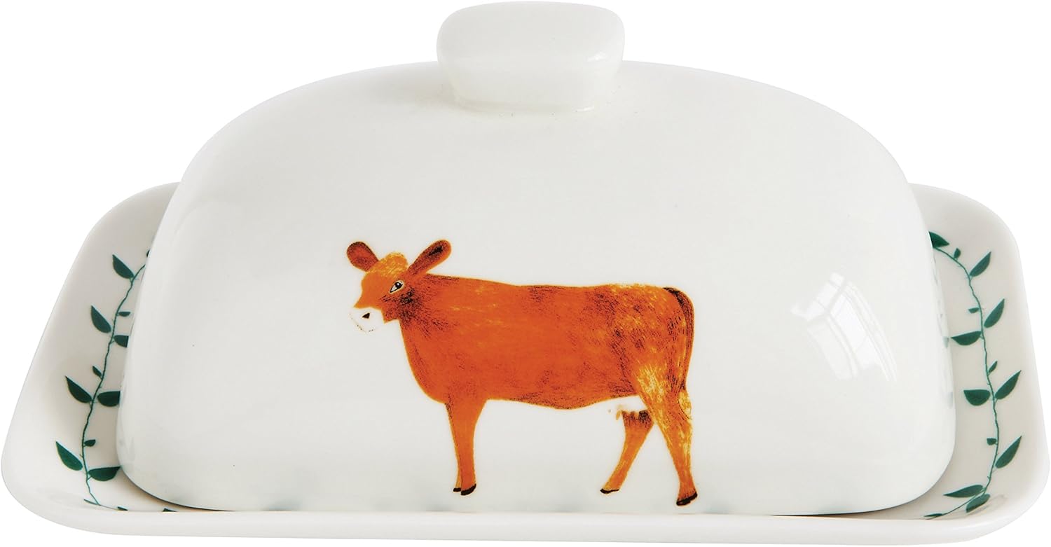 Creative CoOp Decorative Stoneware Cow Butter Dish with