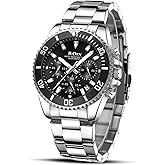 Mens Watches Chronograph Black Stainless Steel Waterproof Date Analog Quartz Watch Business Casual Fashion Wrist Watches for Men