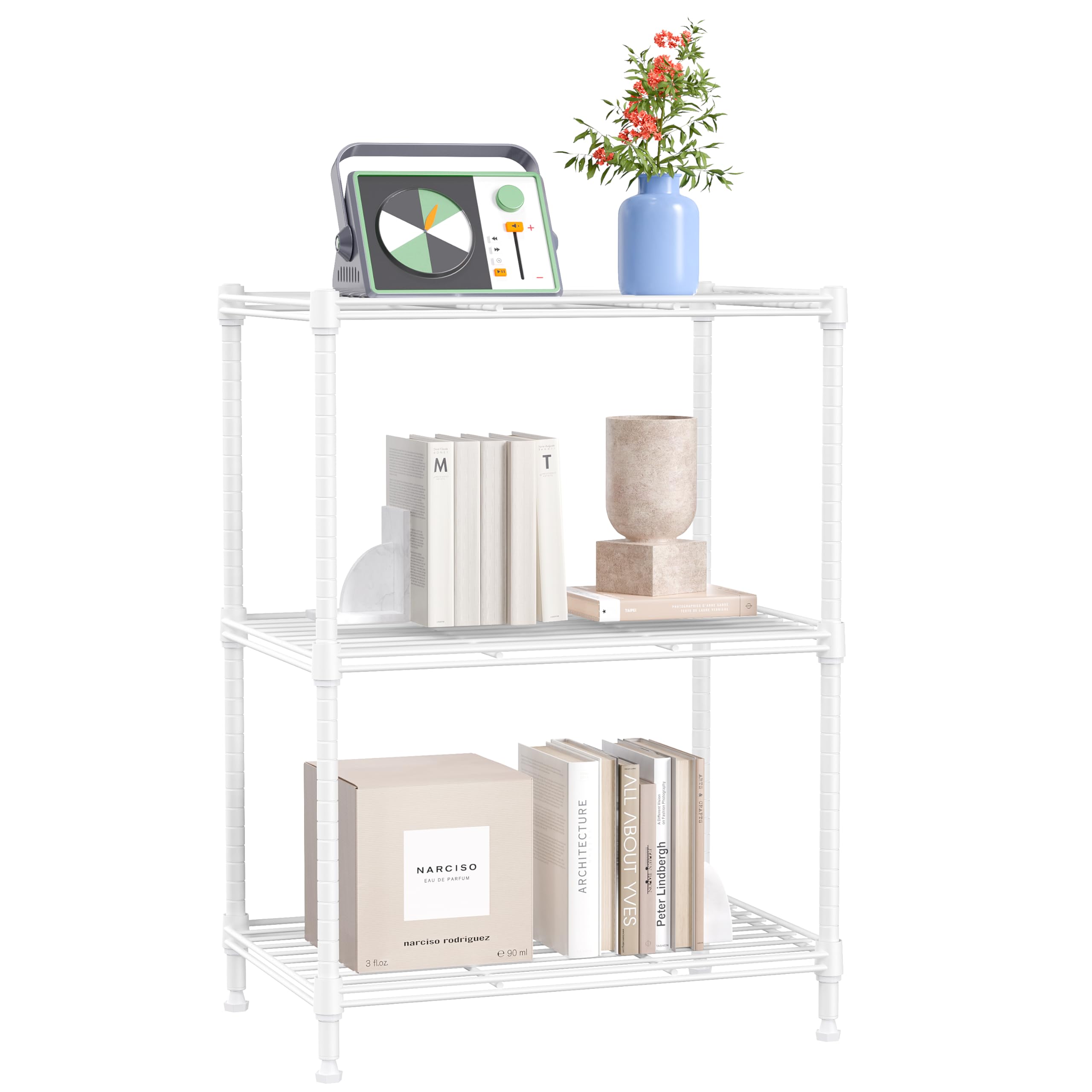 Photo 1 of IZEUK 3 Tier Shelf, Heavy Duty Steel Wire Shelving Unit for Home, Kitchen, Laundry Room Organization, Office Storage Rack (17.7" W x 11.8" D x 26.3" H, 450LBS, White)