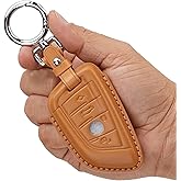 CISUI Leather Key Fob Cover Case, Keychain Shell, Compatible with BMW 2 5 6 7 X1 X2 X3 X5 X6 Series (Brown)