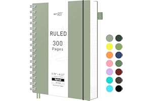 RETTACY Spiral College Ruled Notebook, 300 Pages, A5 Medium Size (5.7" × 8.2"), for School, Work, Writing, Journaling, 100 GSM Thick Paper, Flexible Plastic Cover (Light Green)