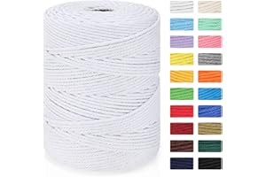 MACRABOHO Macrame Cord 4mm x 328yd | 100% Natural Cotton Macrame Rope | 4 Strand Twisted Cotton Cord for DIY Crafts Knitting Plant Hangers Wedding Decor, White