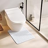 TYUU Toilet Rug, Thin Toilet Rugs U Shaped Washable Non Slip Absorbent Quick Dry Low Pile Toilet Mat, White 20"x24" U Shape