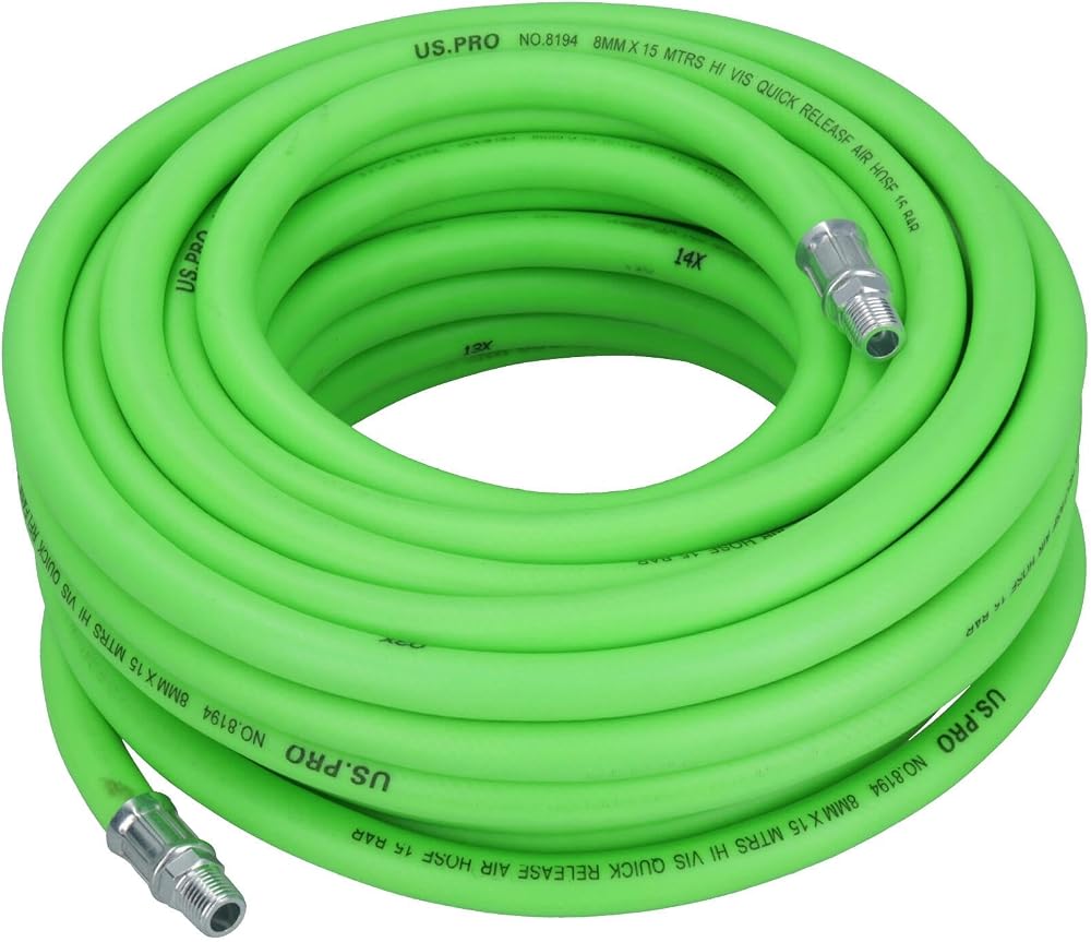 US PRO 15m Soft Rubber Hi-Vis Air Compressor Hose Airline 1/4 BSP Male