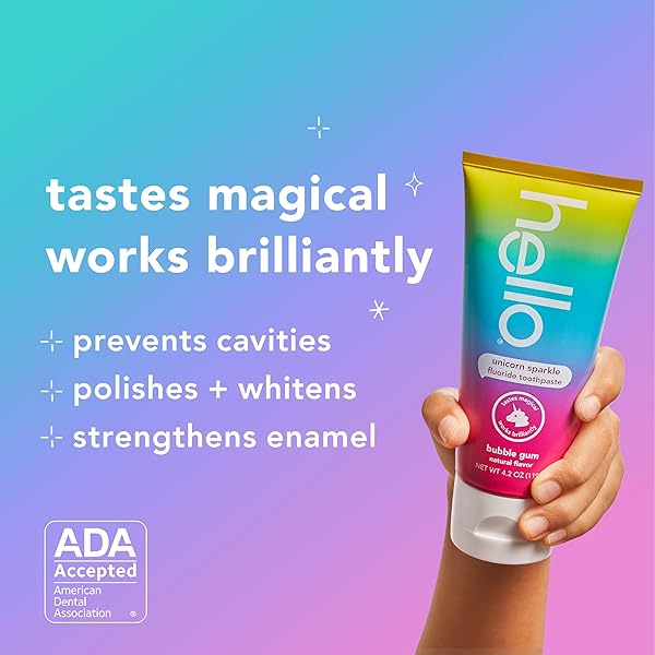 HELLO UNICORN SPARKLE KIDS TOOTHPASTE WITH FLUORIDE, BUBBLE GUM TOOTHPASTE, 4.2 OZ TUBE (PACK OF 3)