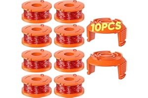 VOSOIR 10 Pack WA0010 Weed Eater String Compatible with Worx, 0.065 inch 10ft/Pack, Replacement Trimmer Line Spool, Compatible with Worx String Trimmers (8 Line spools+ 2 Caps)