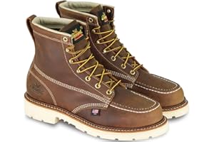 Thorogood American Heritage 6” Steel Toe Work Boots for Men - Full-Grain Leather with Moc Toe, Slip-Resistant Wedge Outsole, and Comfort Insole; EH Rated