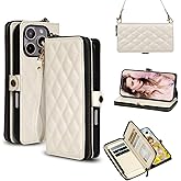 Rssviss Crossbody Case for iPhone 16 Pro Max Case Wallet, RFID Blocking Leather with Card Holder Kickstand, Handbag Zipper Flip Cover with Wrist Strap for iPhone 16 Pro Max Men Women 6.9", White