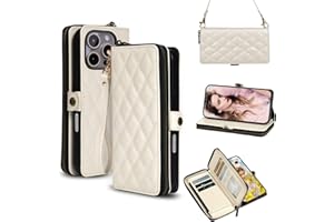 Rssviss Crossbody Case for iPhone 16 Pro Max Case Wallet, RFID Blocking Leather Case with Card Holder Kickstand, Handbag Zipper Flip Cover with Wrist Strap for iPhone 16 Pro Max Men Women 6.9", White
