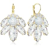 GPASTG Aesthetic Dainty Gold Sparkly Crystal Rhinestone Leaf Flower Dangle Drop Leverback Earrings For Women