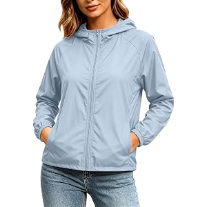 Sun Hoodies Women Waterproof Lightweight Windbreaker Hooded Raincoat Packable Casual Travel Hiking Running Outdoor Jacket