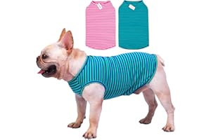 LEVIBASIC Dog Shirts Cotton Striped T-Shirts, Breathable Basic Vest for Puppy and Cat, Super Soft Stretchable Doggy Tee Tank Top Sleeveless, Fashion & Cute Color for Boys and Girls (S, Pink+Green)