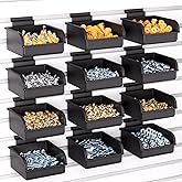 INCLY 12 Pack Slatwall Bins with Hooks, Plastic Slatwall Accessories Bins | Slat Wall Containers Bins, For Slat Wall Panels, Organizing Hardware, Garage, Craft Room, Kitchen, Tool Shed, Workbench
