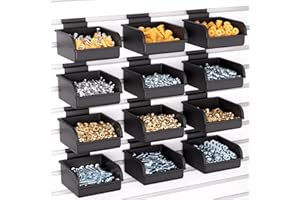 INCLY 12 Pack Slatwall Bins with Hooks, Plastic Slatwall Accessories Containers Bins for Slat Wall Panels Organizing Hardware, Garage, Craft Room, Kitchen, Tool Shed, Workbench