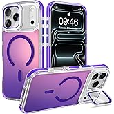 Heaofei Cute Case for iPhone 17 Pro Max Case with Camera Lens Protector Stand for Women Girls Men [Compatible with Magsafe] Aesthetic Glitter Sparkly Bling Magnetic Phone Cover, Iridescent Purple