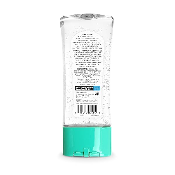 AMAZON BASICS BABY OIL GEL WITH ALOE VERA & VITAMIN E, MOISTURIZING, FAST ABSORBING, NO-MESS, DERMATOLOGIST TESTED, 6.5 FL OZ, PACK OF 1 (PREVIOUSLY SOLIMO)