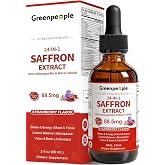GREENPEOPLE 24-in-1 Saffron Supplements for Women with Ashwagandha &amp; GABA | 88.5mg Saffron Extract Liquid Drop with Lion's Mane &amp; Black Cohosh for Mood, Focus, Cortisol &amp; Menopause, Strawberry 2 oz