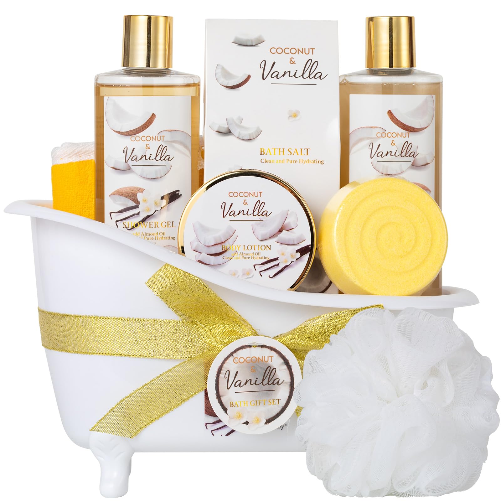 Christmas Gifts for Women and Men - 8-Piece Luxury Coconut Vanilla Bath & Body Gift Set for Women Self Care Kit Spa Gift Baskets | Perfect Gifts for Mom, Birthday Gift, All Occasion Holiday Present Image