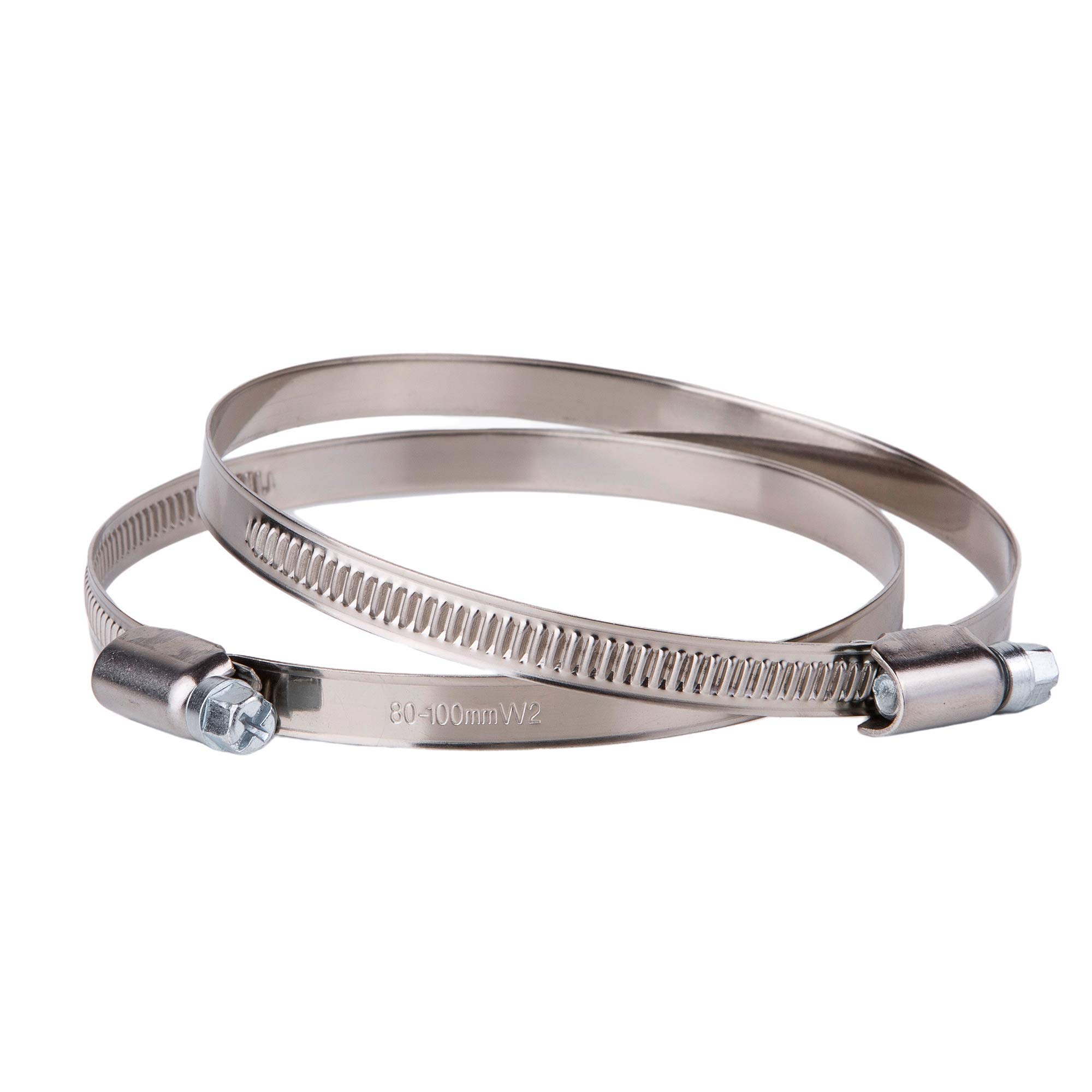 (Pack of 2 pcs) Stainless Steel Hose Clamp Adjustable Clamps Worm Gear Adjustable Ø 80-100 mm Hose Clamp (2)