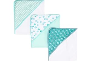 Spasilk Hooded Towel Set for Newborn Boys and Girls, Soft Terry Towel Set, Pack of 3, Green Dots