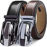 DOOPAI Men's Ratchet Leather Belt Set - 2 Pack Sliding Belt Adjustable For Gift Mens Dress Casual 1 3/8",Cut for Fit