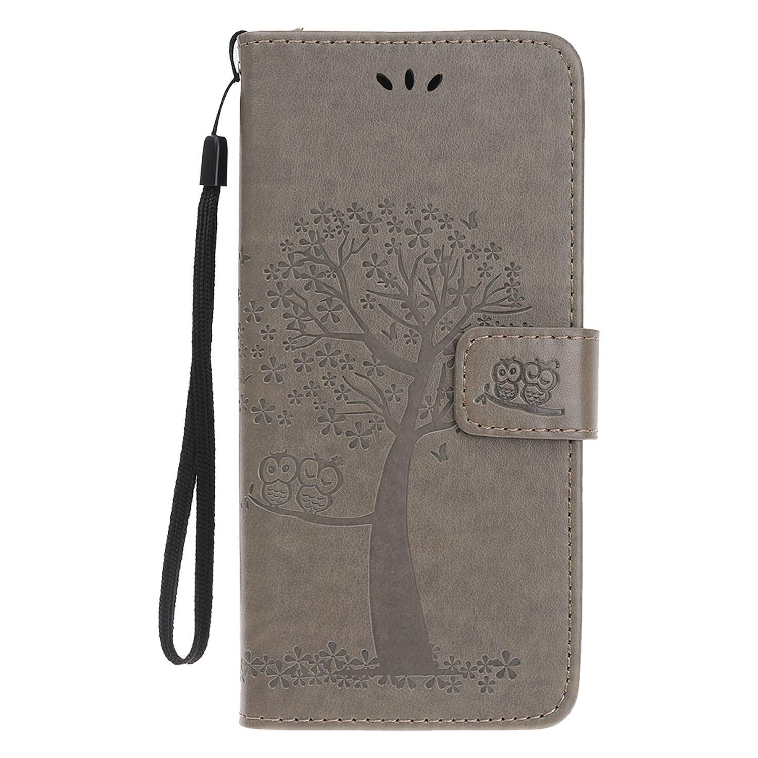 Skhawen for iPhone 11 Case, Flip Shockproof PU Leather Embossed Owl Wallet Magnetic Cover for iPhone 11 with Card Holder Viewing Stand, Grey