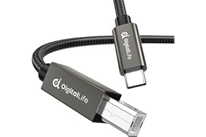 DigitalLife FlexMIDI Pro Series | USB Type-C to USB-B MIDI Interface Cable, 6.6ft (2m) Nylon-Braided with Metal Connectors for MIDI Keyboard, Controller & Synthesizer, Windows/macOS/Linux (1-Pack)