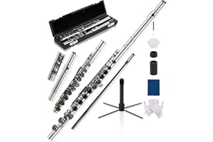AKLOT Closed-Hole Concert C Flute: Flute Instrument with 16 Keys, Offset G, Smooth Black Nickel Keys, Air-Tight Pads, Include Stylish Leather Hard Case, Cleaning Kit, Stand, Gloves (LUM-MO)