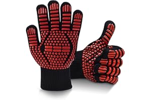 BBQ Gloves, Dakiwin Heat Resistant BBQ Gloves(1472°F), Silicone Non-Slip Oven Gloves, Grill Gloves Heat Proof for Men/Women, Oven Gloves with Fingers for Cooking, Grilling, Barbecue, Frying (Small)