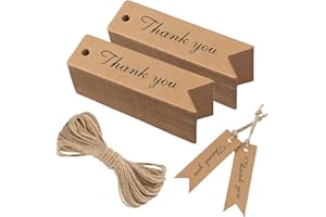 Thank You Gift Tags with String 100pcs Kraft Paper Gift Tags Labels Brown Thank You Gifts Tag for Wedding Presents Birthday