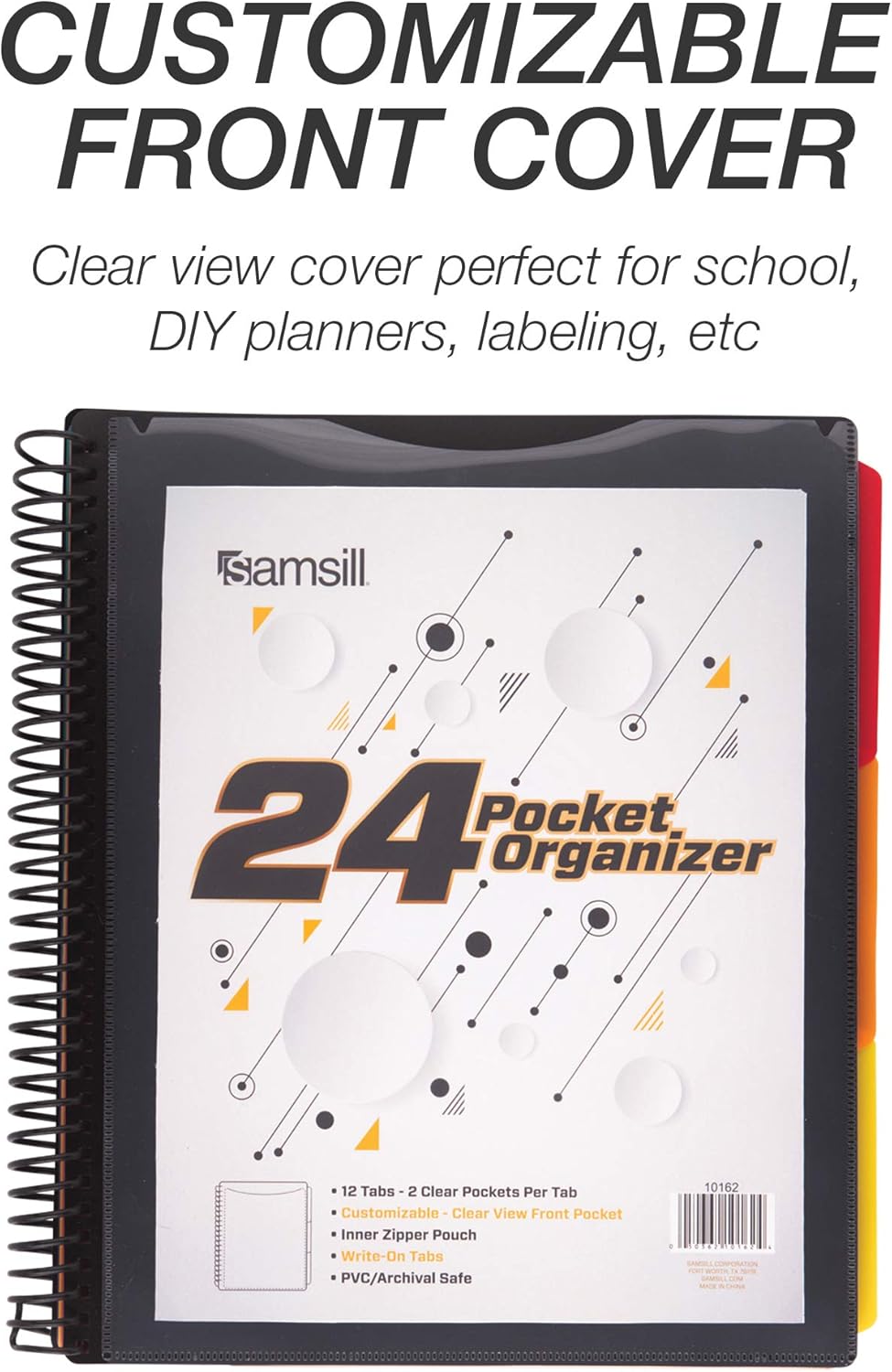 Samsill 24 Pocket Spiral Project Organizer with 12 Dividers, Customizable Front Cover, Erasable Write On Tabs : Office Products
