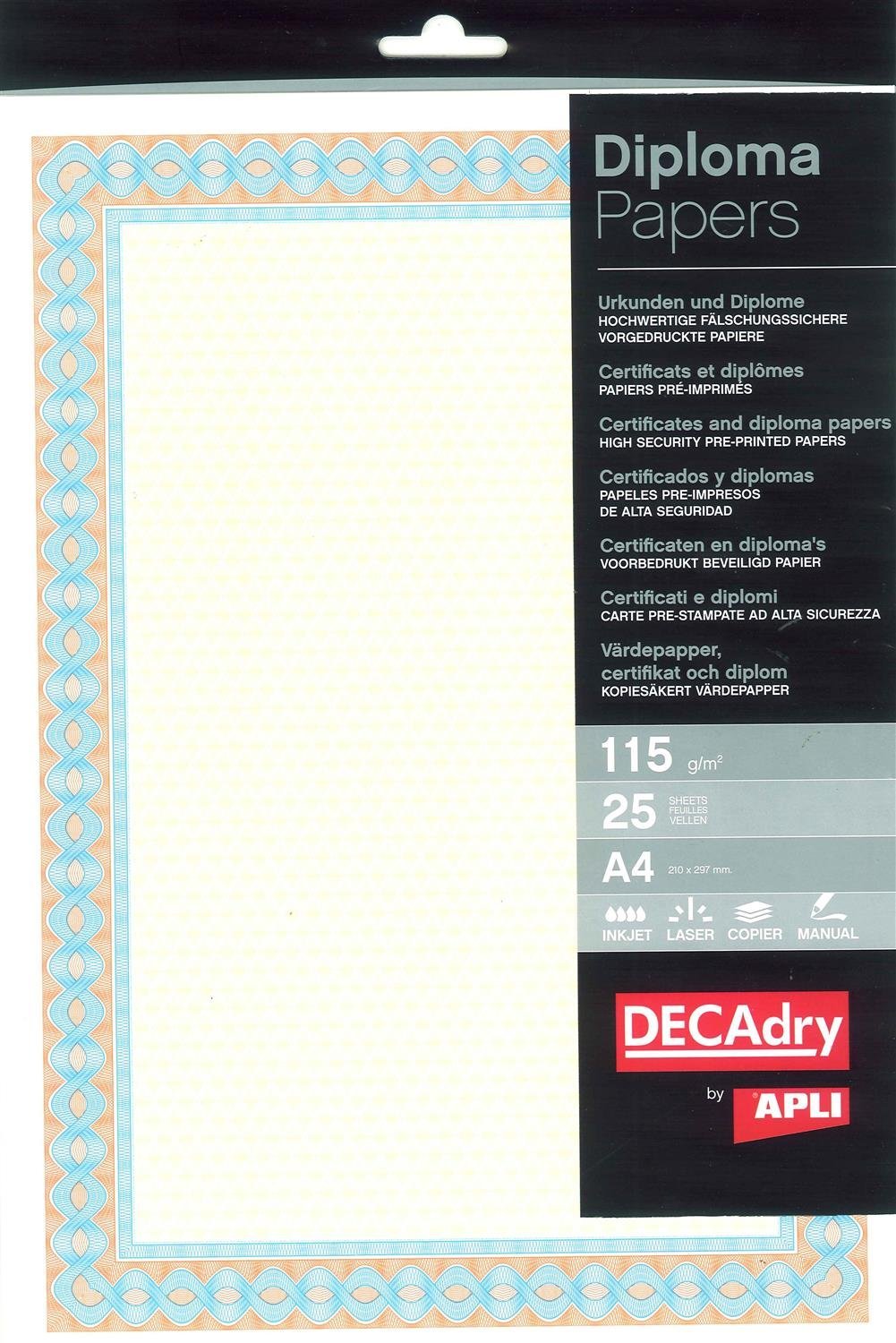Decadry Certificate Paper A4 115gsm Hellicoid - Orange/Blue (Pack of 25)