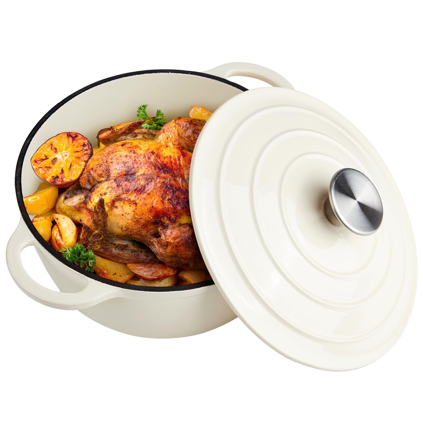 Photo 1 of 3 Quart Dutch Oven Enameled Cast Iron with Lid - Big Dual Handles - Oven Safe up to 500°F - Classic Round Pot for Versatile Cooking Cream