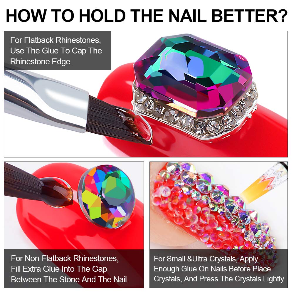 Nail Art 8ml Rhinestone Glue Gel Adhesive/2pcs + Wax Pickup Pen Tools for Gem Stones Jewelry Diamond Beads (LED Lamp Cure Needed) + LED Glue Brush Tools/3pcs by GADGETS ENTREPOT: Beauty