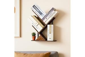 BESHIGH 3 Tier Tree Book Shelf Floating Shelves for Wall, Unique Modern Hanging Bookshelf Wall Mounted Desk Book Shelves Brow