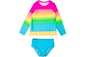 RuffleButts Baby/Toddler Girls Long Sleeve Rash Guard UPF50+ Sun Protected Bikini Swimsuit