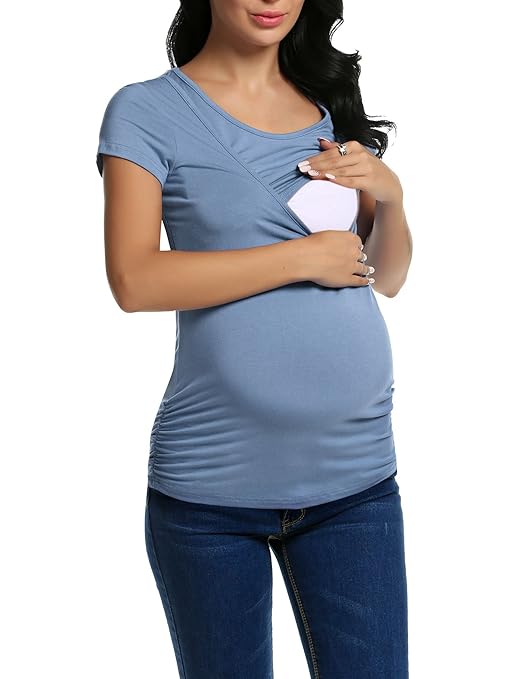 Unibelle Still-Shirt/Umstandstop, Schwangeres Stillen Nursing Schwangerschaft Top Umstandsmode Lagendesign Wickeln-Schicht