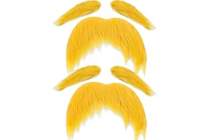 Waybas 2 Pairs Yellow Mustache and Eyebrows Set, Cosplay Costume Accessories Funny Party Favors Fake Beard Novelty Mustaches 