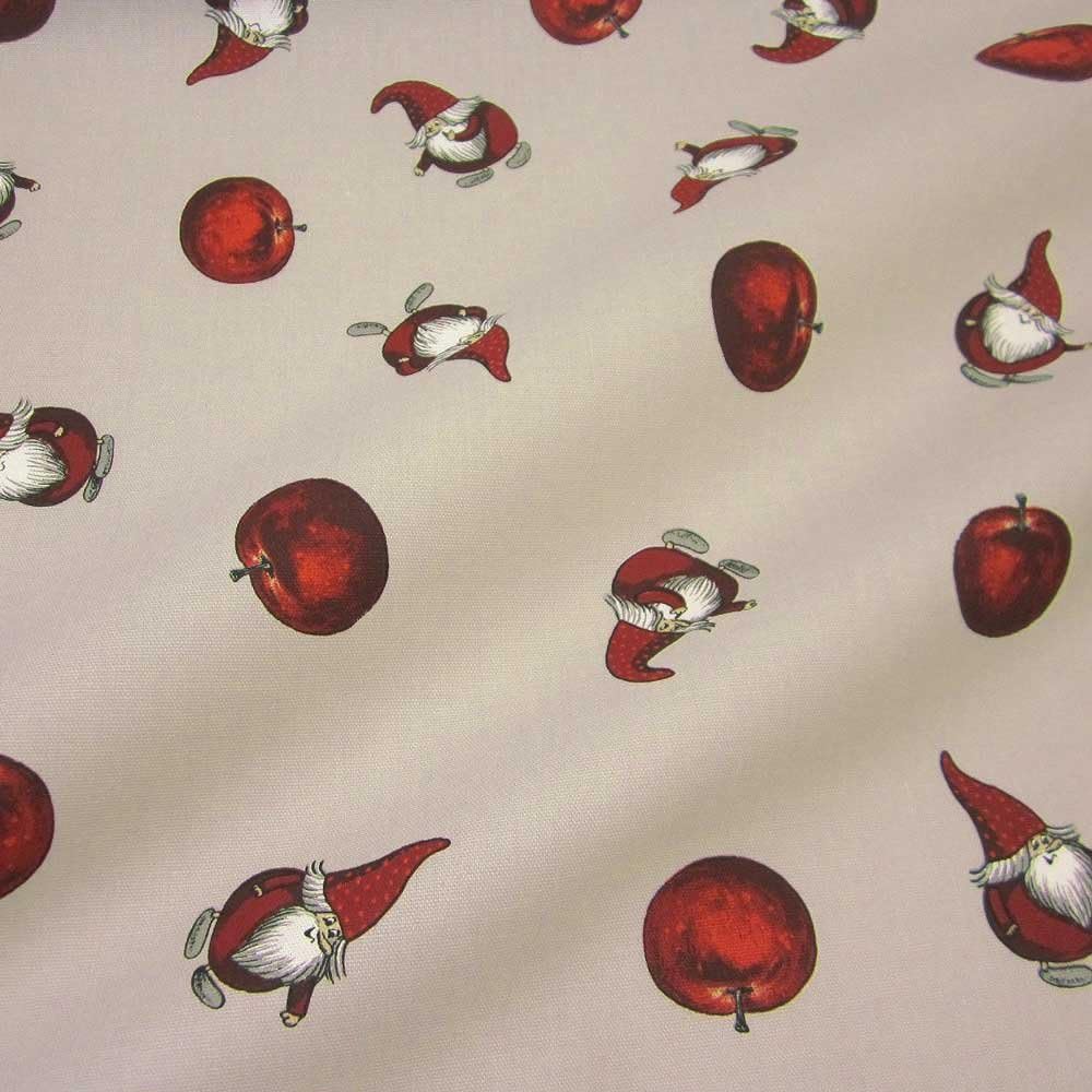 Beige Fabric Cotton Fabric Sweden Apple Gnome Red Natural Scandinavian Tomte