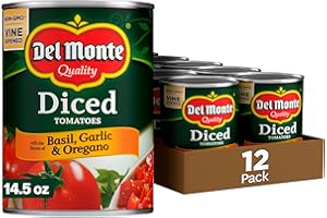 Del Monte Canned Diced Tomatoes with Basil, Garlic & Oregano, 14.5 oz (Pack of 12 Cans)