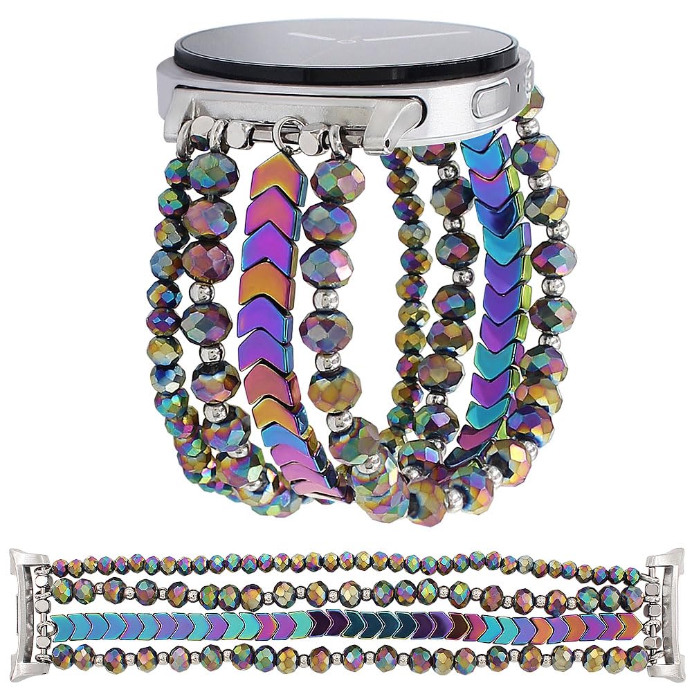 WONMILLE Beaded Bracelet Compatible with Samsung Galaxy Watch 8 Band 40mm/44mm Watch8 Classic 46mm, Elastic Stretch Women Strap for Galaxy Watch 8/8 Classic Bands (Colorful,S)