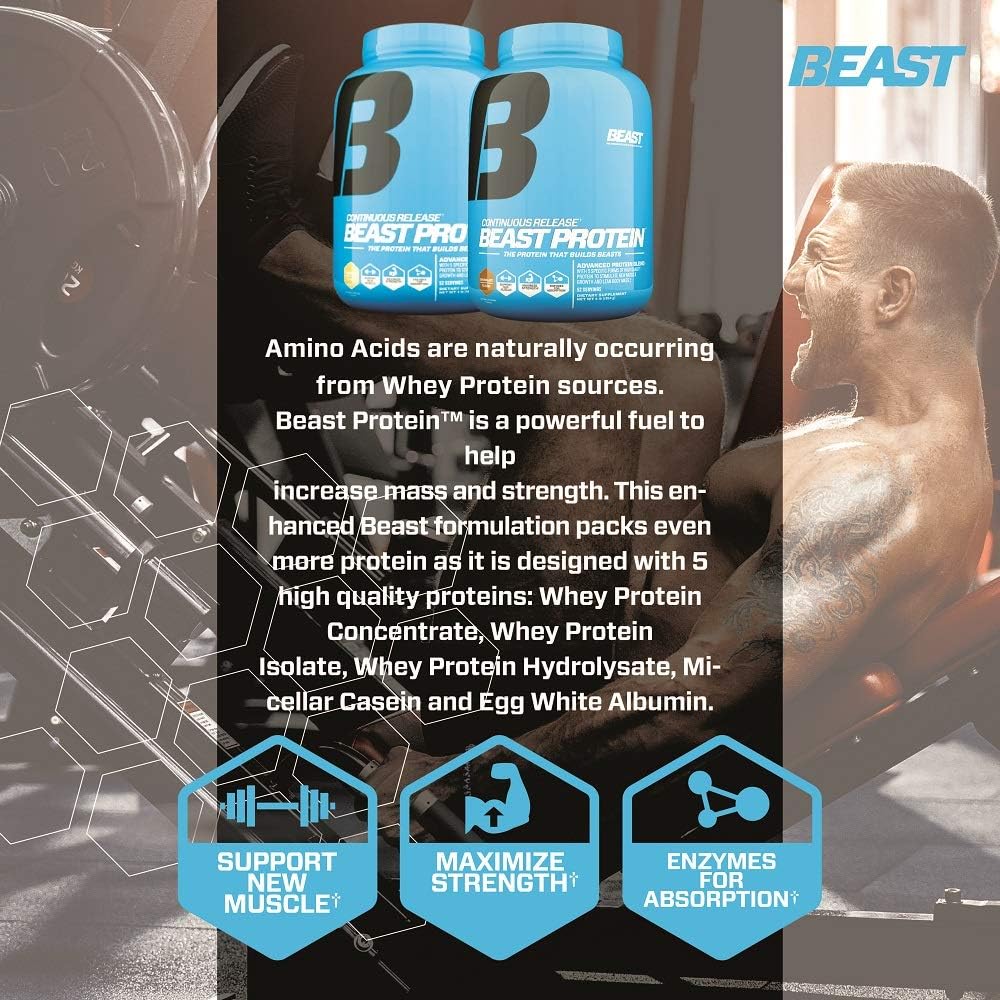 Beast Sports Nutrition Beast Protein 25 Grams of High-Quality Protein with 5 Protein Sources for Lean Muscle including Whey Concentrate and Isolate. Low Fat Low Carbs. 4lbs, 52 Servings, Chocolate: Health & Personal Care