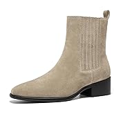 BEAU TODAY Chelsea Boots Women, Suede Chunky Boots for Women, Dress Ankle Booties Low Heel, Slip On Pointed Toe Western Boots with Elastic Band