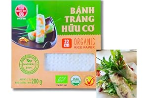 Organic Premium Rice Paper, All Natural, Spring Roll, low Cal, USDA Organic NON GMO, Gluten-Free, 22cm, Round