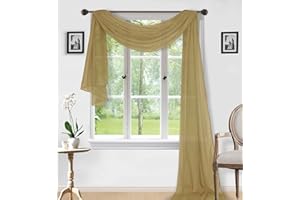 Sapphire Home Window Scarf Valance Curtains - Extra Long Sheer Valances for Windows - Voile Swag Curtains for Living Room, Kitchen, and Bedroom Decor, Weddings, Events - 54" x 216" - 1 pc - Gold