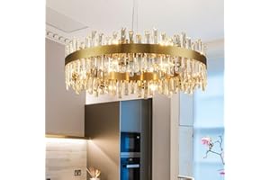 Siljoy Modern Crystal Chandelier 16-Light Large Luxury Gold 2-Tiers Raindrop Chandelier Flush Mount Crystal Pendant Ceiling Light Fixture for Living Room Dining Room Entryway Foyer D31.5''
