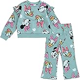 Disney Junior Girls Fleece Pullover Sweatshirt and Ribbed Flare Leggings Outfit Set Toddler to Big Kid Sizes (2T - 14-16)