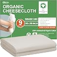 Organic Cheese Cloths, GOTS Certified, 36x36Inch, Reusable Cheese Cloth | Grade 100 Closed Edges Fabric Fine Mesh Cloth, Unbl